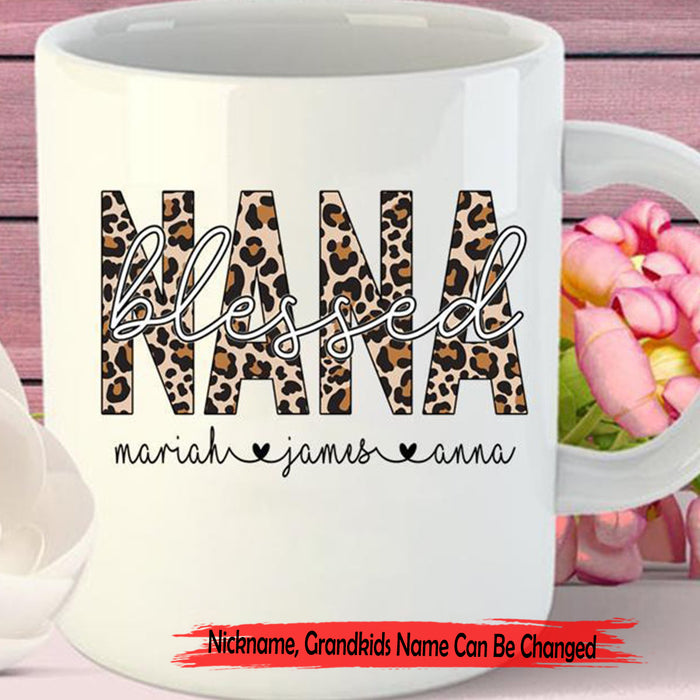 Personalized To Grandma Leopard Coffee Mug Blessed Nana Customized Grandkids Name With Grandmother Gifts for Mothers Day