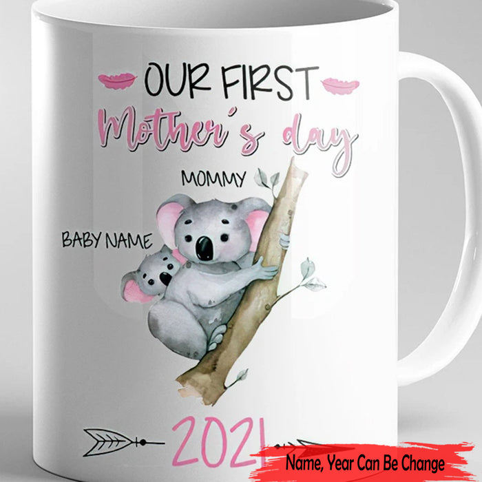 Personalized Coffee Mug For Mom Our First Mother's Day Cute Koala Family Lovers Gifts Custom Year New Mom 2021