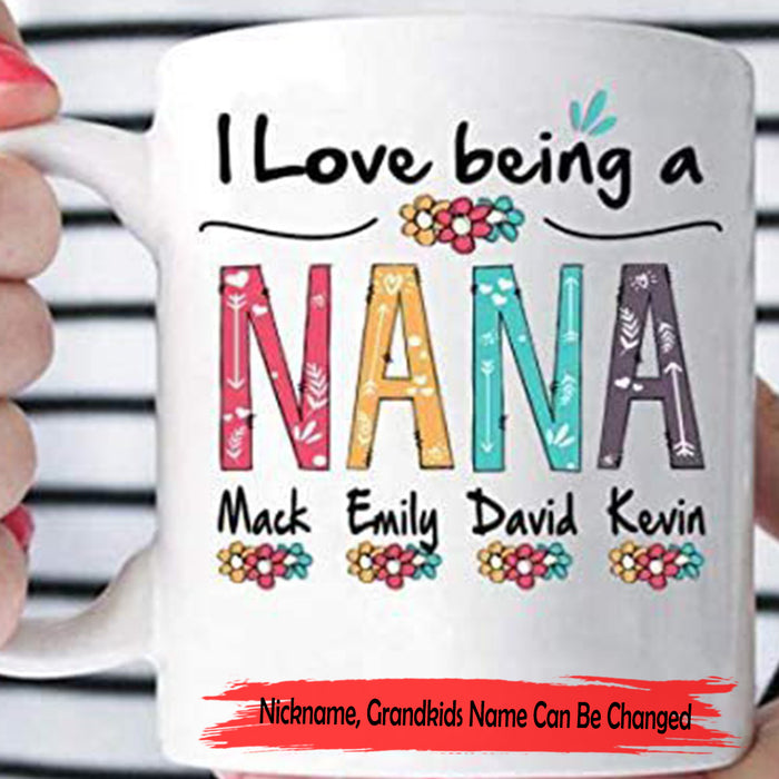 Personalized Coffee Mug For Grandma Print Quotes I Love Being A Nana Customized Grandkids Name Gifts For Mothers Day