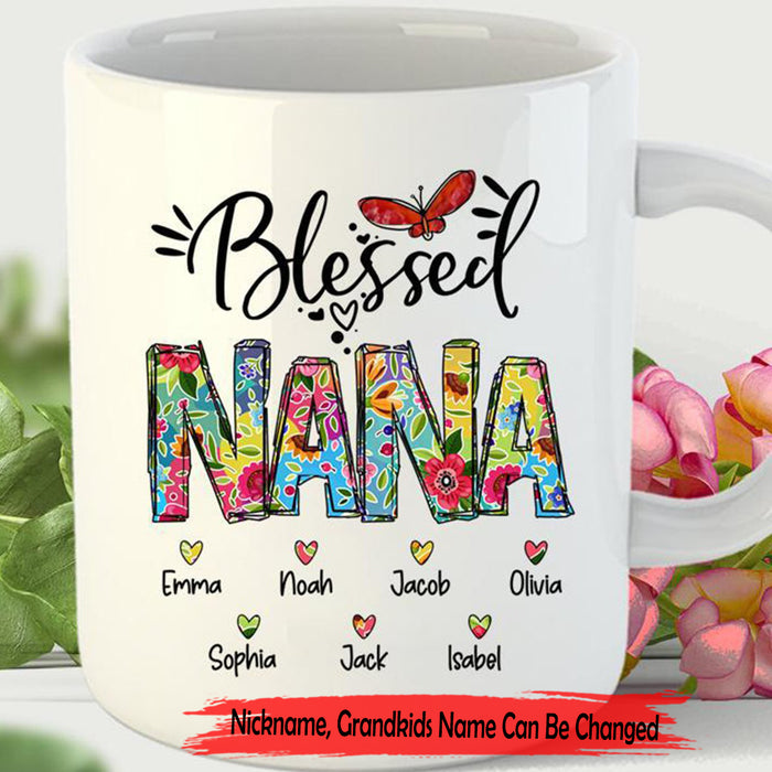 Personalized To Grandma Coffee Mug Print Floral Blessed Nana Customized Multi Grandkids Name Gifts For Mothers Day