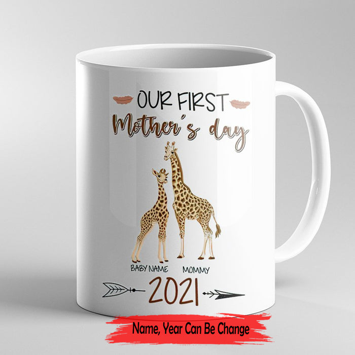 Personalized Coffee Mug For Mom Our First Mother's Day Cute Giraffe Family Custom Year New Mom Gifts 2021