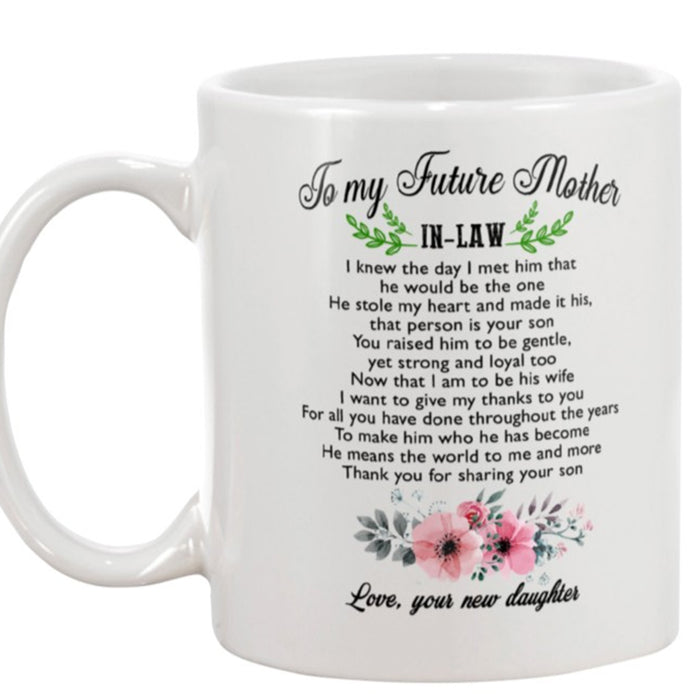 Personalized Coffee Mug To Future Mother In Law Gifts For New Mom Promoted To Be Mother In Law 2021 Customized Mug Gifts For Mothers Day, Wedding 11Oz 15Oz Mug