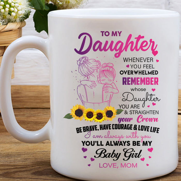 Personalized To Daughter Coffee Mug Loving Quotes for Daughter Print Sunflower Butterfly Customized Mug Gifts For Birthday 11Oz 15Oz Ceramic Coffee Mug