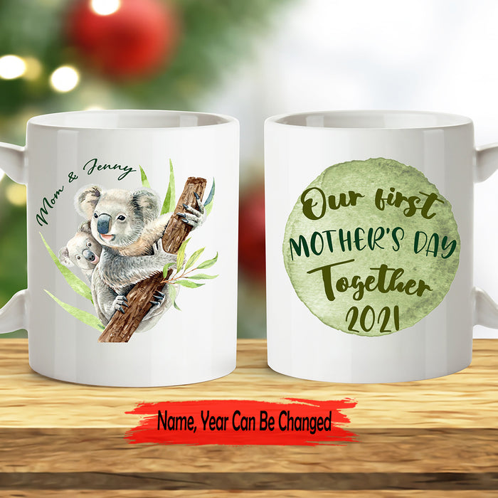 Personalized Mothers Day Coffee Mug Our First Mothers Day Together Gifts New Mom Print Koala Family Mug Customized Name And Anniversary Year Mug Gifts For Mothers Day 11Oz 15Oz Ceramic Coffee Mug