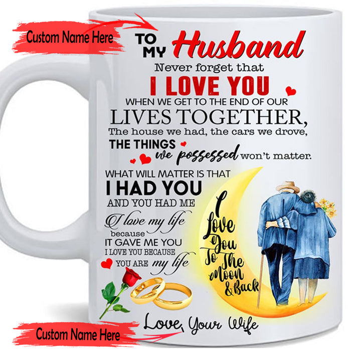 Personalized Coffee Mug For Husband I Love You To The Moon And Back Funny Valentines Day Gifts For Him Or Her