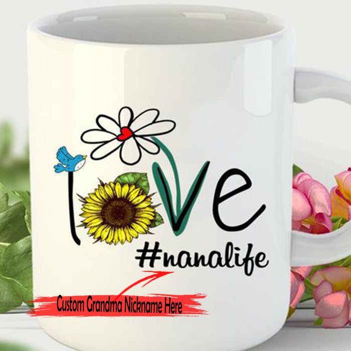Personalized To Grandma Coffee Mug Love Nana Life Daisy Sunflower Ideas Gifts For Mother's Day Birthday