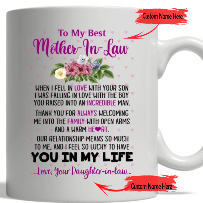 Personalized Best Mother In Law Coffee Mug Gifts For Mother In Law From Daughter In Law Print Loving Quotes Customized Mug Gifts For Mothers Day Mug