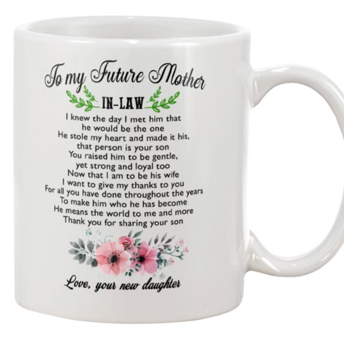 Personalized Coffee Mug To Future Mother In Law Gifts For New Mom Promoted To Be Mother In Law 2021 Customized Mug Gifts For Mothers Day, Wedding 11Oz 15Oz Mug