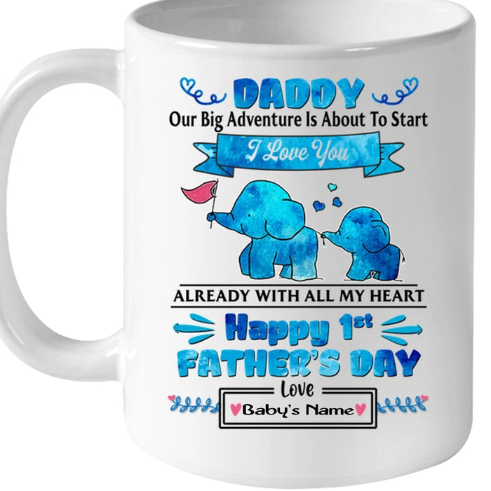 Personalized To Dad Coffee Mug Funny To Be Daddy 2021 Print Elephant Family Gifts For Father's Day