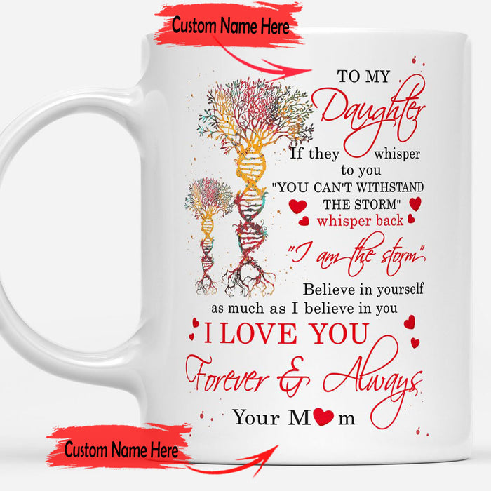 Personalized Coffee Mug For Daughter Funny Daughter Print Cute Daughter And Mom DNA Tree Mug With Message Customized Mug Gifts For Birthday, Wedding