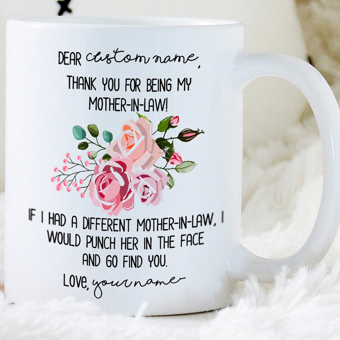 Personalized Coffee Mug For Mother In Law Gifts For Mom Of The Groom From Daughter In Law Thank You For Being My Mother In Law Customized Mug Gifts For Mothers Day, Wedding