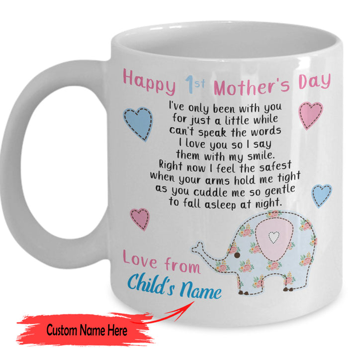 Personalized Coffee Mug Gifts New Mother Mug Sweet Quotes Print Floral Elephant Family Mug Happy First Mothers Day Gifts First Mother Customized Mug Gifts For Mothers Day 11Oz 15Oz Ceramic Coffee Mug