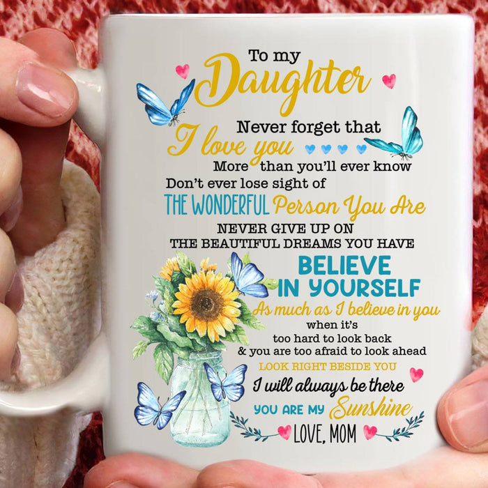 Personalized To Daughter Coffee Mug Loving Quotes for Daughter Print Glass Vase Sunflower Butterfly Customized Mug Gifts For Birthday For Baby Girl