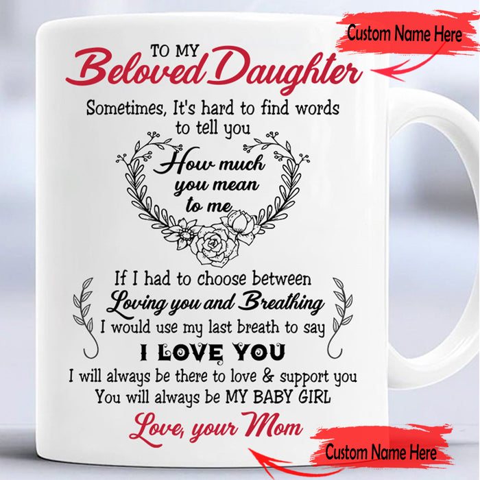 Personalized Coffee Mug For Daughter Gifts For Daughter From Mom Print Meaning Message Customized Mug Gifts For Birthday, Graduation Ceramic Mug