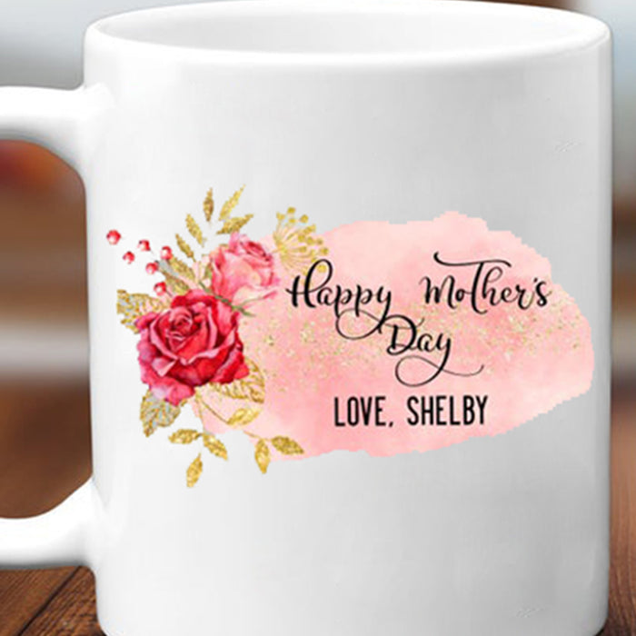 Personalized Coffee Mug For Mom Gifts First Mommy Print Flower Floral Happy Mothers Day Funny Pregnant Mom Pregnancy Reveal Customized Mug Gifts For Mothers Day