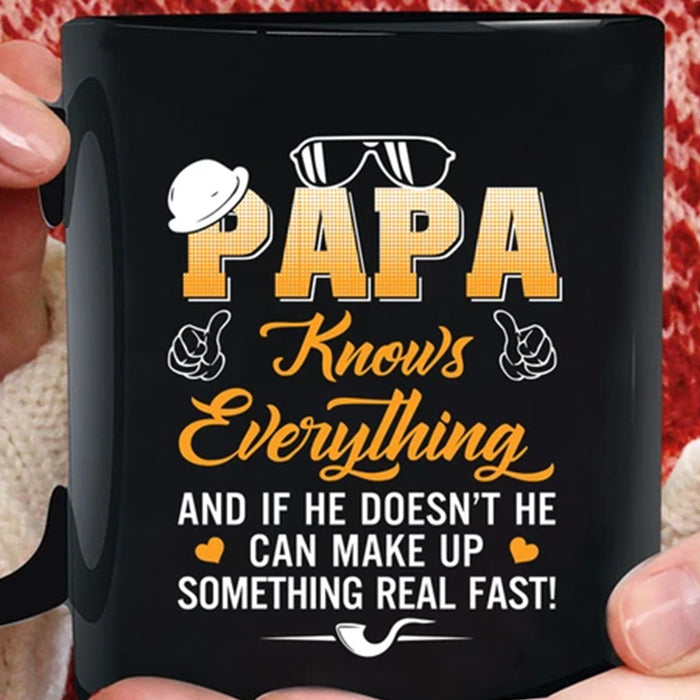 Personalized Grandpa Coffee Mug Papa Knows Everything Funny Pop Pop Man Gifts for Fathers Day