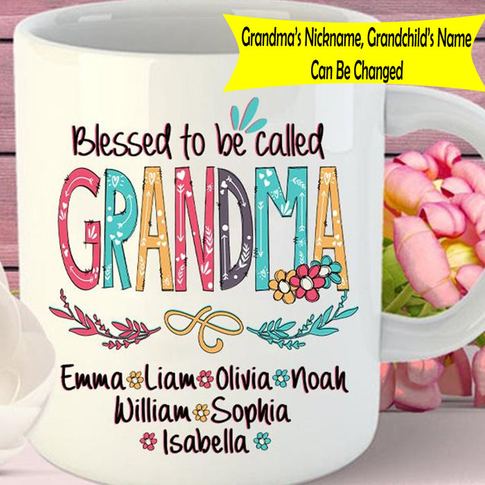 Personalized Grandma Coffee Mug Blessed To Be Called Grandma Custom Multi Grandkids Names Mother's Day Gifts