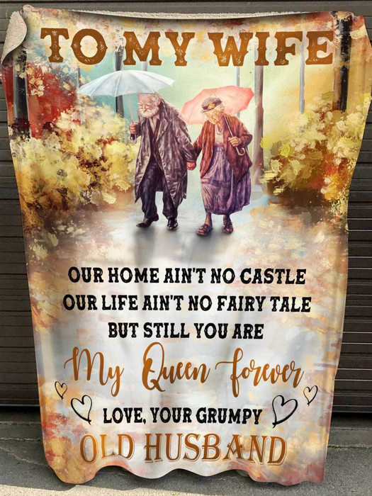 Personalized Blanket For Wife Print Old Couple On Rain Road Love Quote For Wife Customized Blanket Gifts For Anniversary