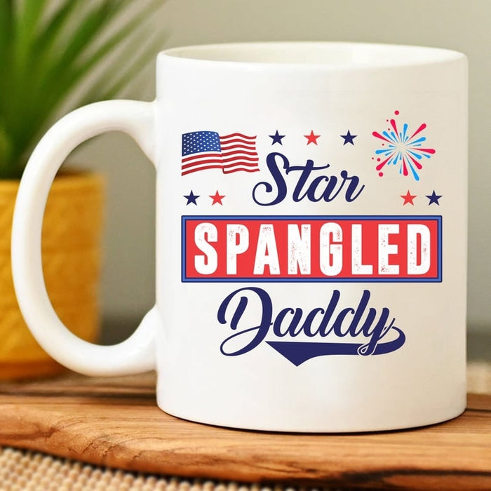 Personalized Mug For Dad Star Spangled Daddy Mug American Flag Mug For Fourth Of July Celebration 11Oz 15Oz Ceramic Mug