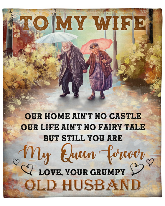 Personalized Blanket For Wife Print Old Couple On Rain Road Love Quote For Wife Customized Blanket Gifts For Anniversary