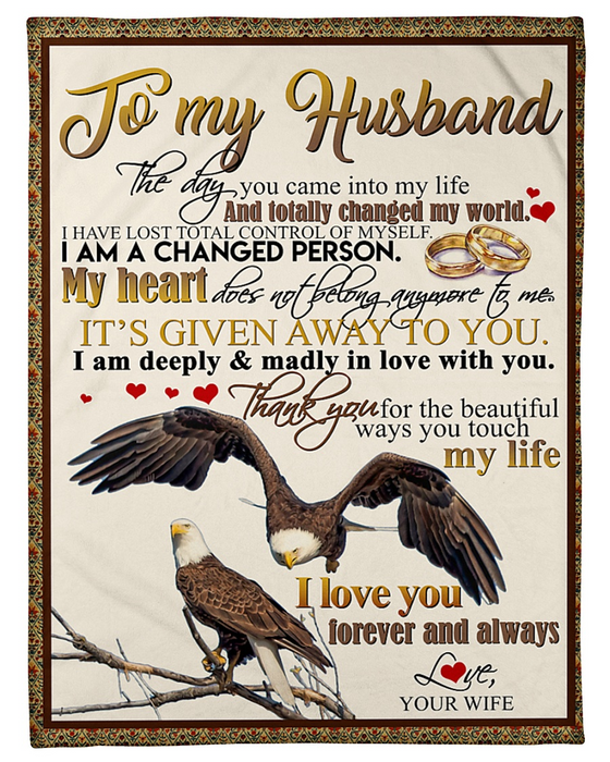Personalized Fleece Blanket For Husband Print Photo Eagle Couple Romantic Sweet Message For Husband Customized Blanket Gifts Valentines Day Wedding