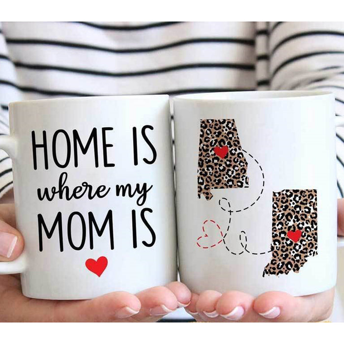 Personalized Coffee Mug For Mom Gifts Funny Mom Long Distance Relationship With States Customized Map Mug Gifts For Mothers Day 11Oz 15Oz Ceramic Coffee Mug