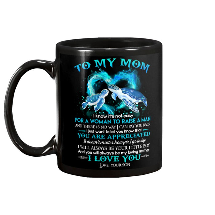 Personalized To Mom Coffee Mug From Son Print Sea Turtle Family Funny Quotes Gifts for Mom from Son Customized Mug Gifts For Mothers Day 11Oz 15Oz Ceramic Coffee Mug