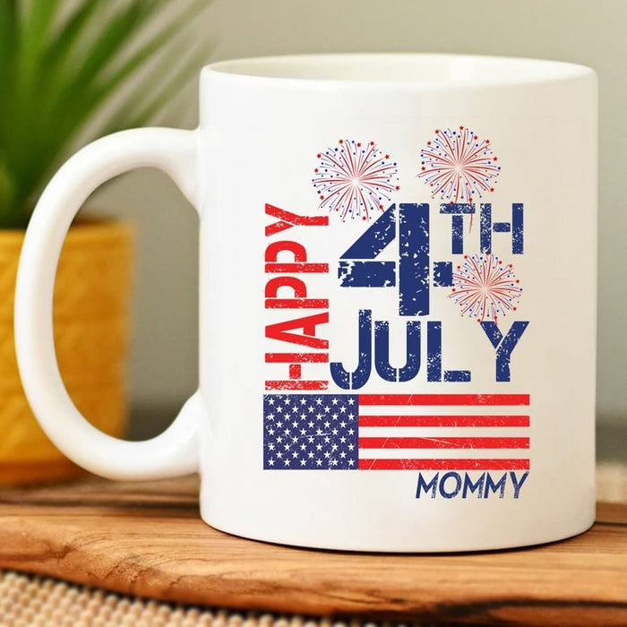 Personalized Coffee Mug For Mom Happy 4th July Mug American Flag Mug 11Oz 15Oz Ceramic Mug