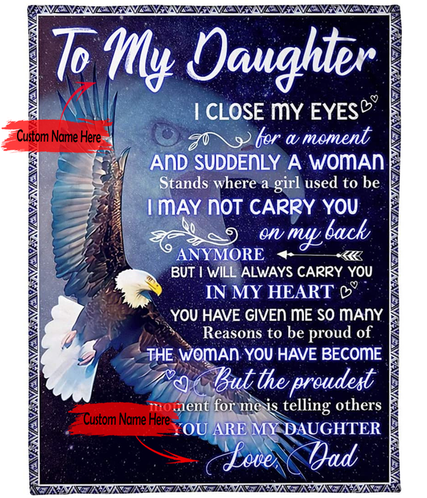 Personalized Fleece Blanket For Daughter Art Print Eagle Family Blanket Gift Ideas For Daughter Customized Blanket Gift For Birthday Graduation