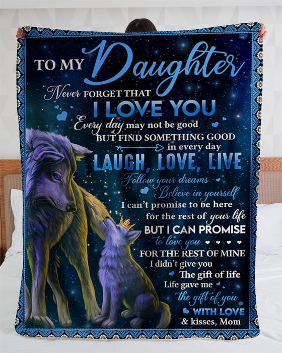 Personalized Fleece Blanket For Daughter Art Print Wolf Family Love Quote For Daughter Customized Gift For Birthday Graduation