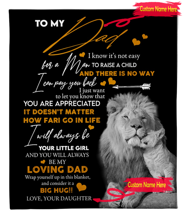 Personalized Fleece Blanket For Dad Print Lion Family Cute Customized Blanket Gift For Fathers Day Birthday Thanksgiving