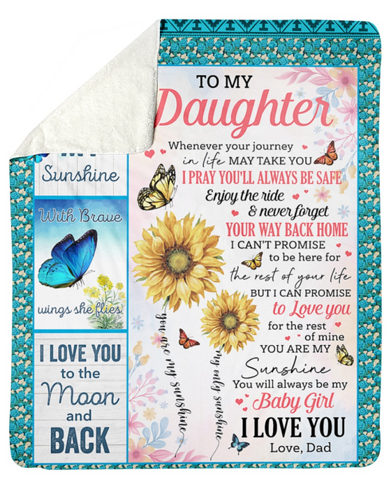 Personalized Fleece Blanket For Daughter Print Beautiful Butterfly Sunflower Sweet Message For Daughter Customized Blanket Gifts For Birthday