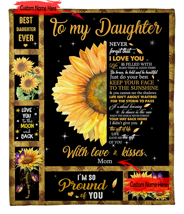 Personalized Fleece Blanket For Daughter Print Sunflower Beautiful Sweet For Daughter Customized Blanket Gifts for Birthday Mother's Day Thanksgiving