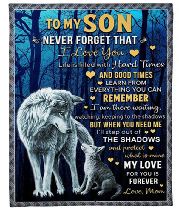 Personalized Fleece Blanket For Son Print Face Wolf Love Quotes For Son Customized Blanket Gifts For Birthday Graduation