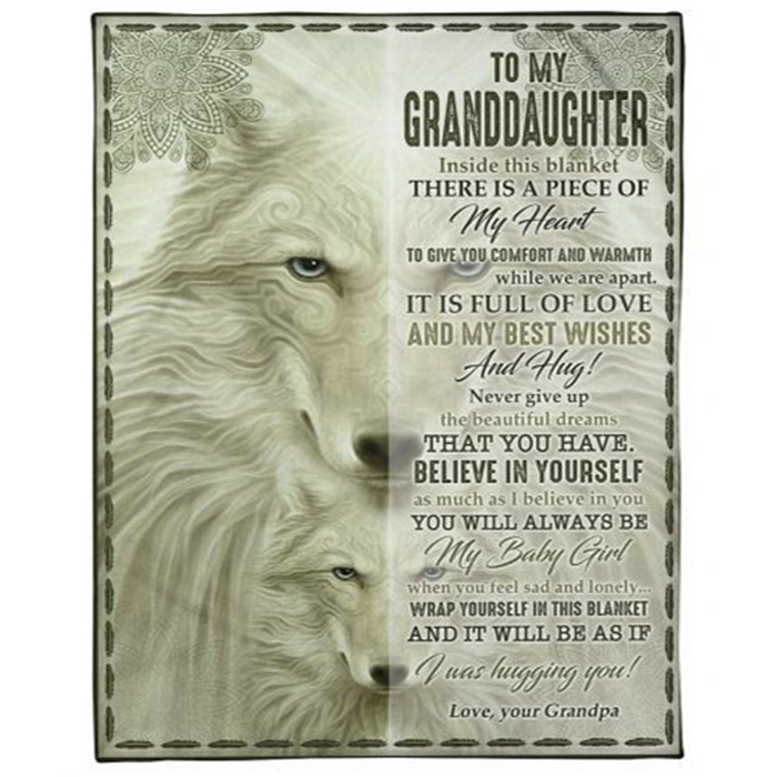 Personalized Fleece Blanket For Granddaughter Print Wolf Family Quote For Granddaughter Customized Blanket Gift For Birthday Graduation