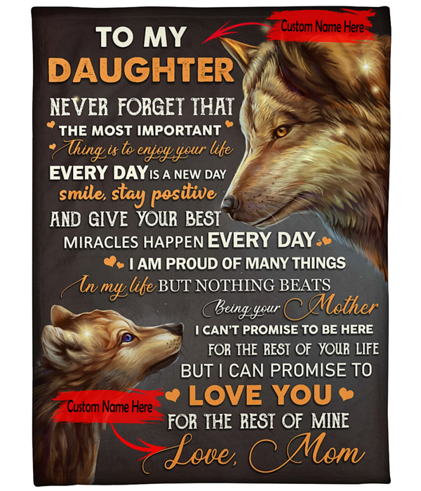 Personalized Fleece Blanket For Daughter Print Wolf Family Gift Daughter From Mom Customized Blanket Gift For Birthday Thanksgiving