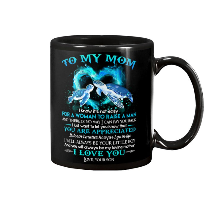 Personalized To Mom Coffee Mug From Son Print Sea Turtle Family Funny Quotes Gifts for Mom from Son Customized Mug Gifts For Mothers Day 11Oz 15Oz Ceramic Coffee Mug
