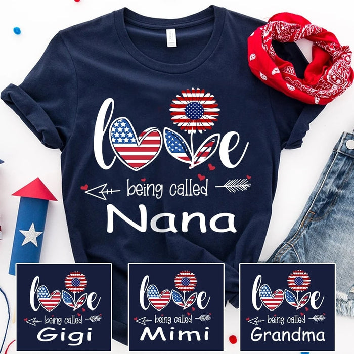 Personalized Grandma Shirt Gifts for Independence Day Daisy Love Being Called Nana USA Tshirt