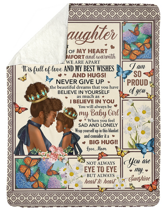 Personalized Fleece Blanket For Daughter Print Black Daughter and Mom Beautiful Butterfly Message For Daughter From Mom Customized Blanket Gifts For Birthday