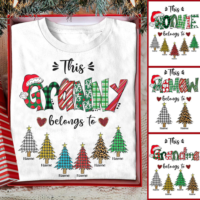 Personalized T-Shirt For Grandma This Granny Belongs To Custom Grandkids Name Xmas Tree Printed Buffalo Plaid Design