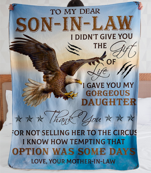 Old Eagle Fleece Blanket To My Son In Law Print Eagle Message Quote Gifts for Men Sherpa Fleece Blanket