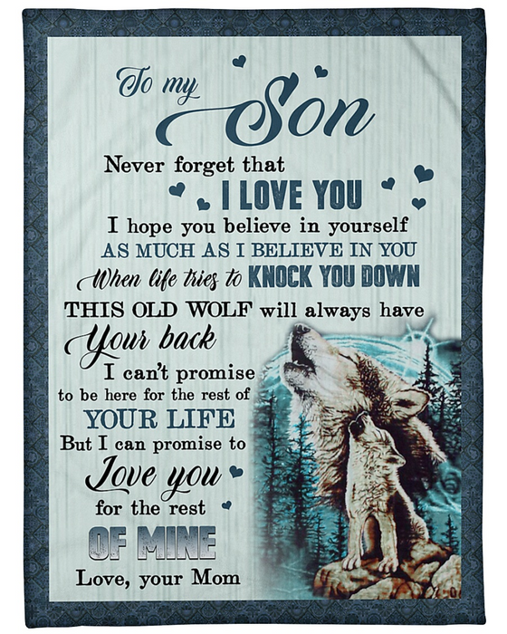 Personalized Fleece Blanket For Son Print Wolf Family Love Quotes For Son Customized Blanket Gifts For Birthday Graduation