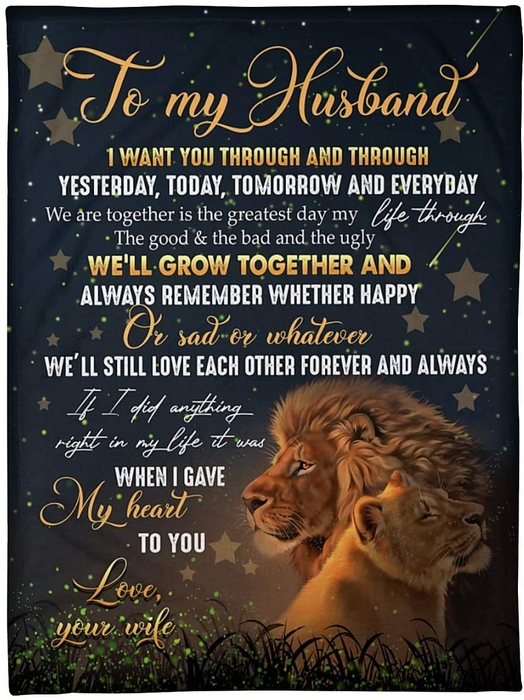 Personalized Fleece Blanket For Husband Print Lion Family Quote For Husband Customized Blanket Gift For Valentine's Day Wedding Anniversary