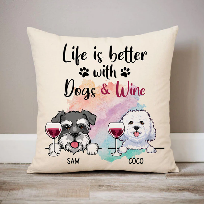 Personalized Square Pillow Gifts For Dog Owner Life Is With Dogs Colorful Custom Name Sofa Cushion For Birthday