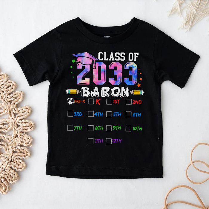 Personalized T-Shirt For Kids Class Of 2023 Colorful Design Custom Name Grade Level & Year Back To School Outfit