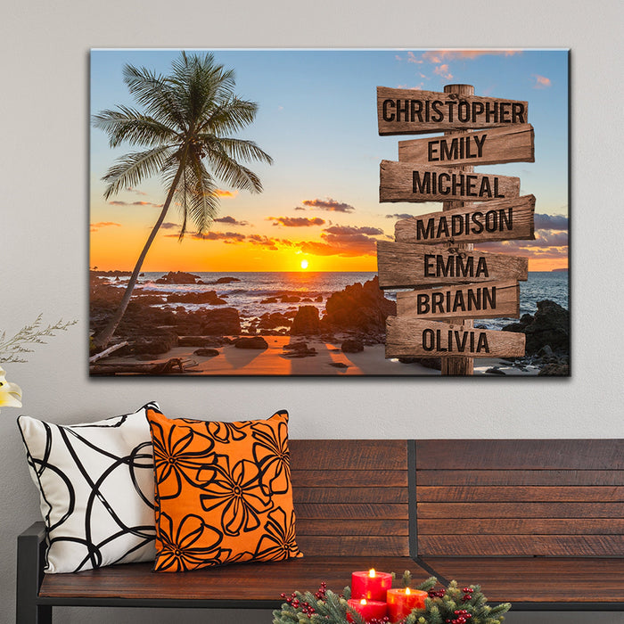 Personalized Canvas Wall Art Gifts For Family Palm Trees Sunset Beach Ocean Signs Custom Name Poster Prints Wall Decor
