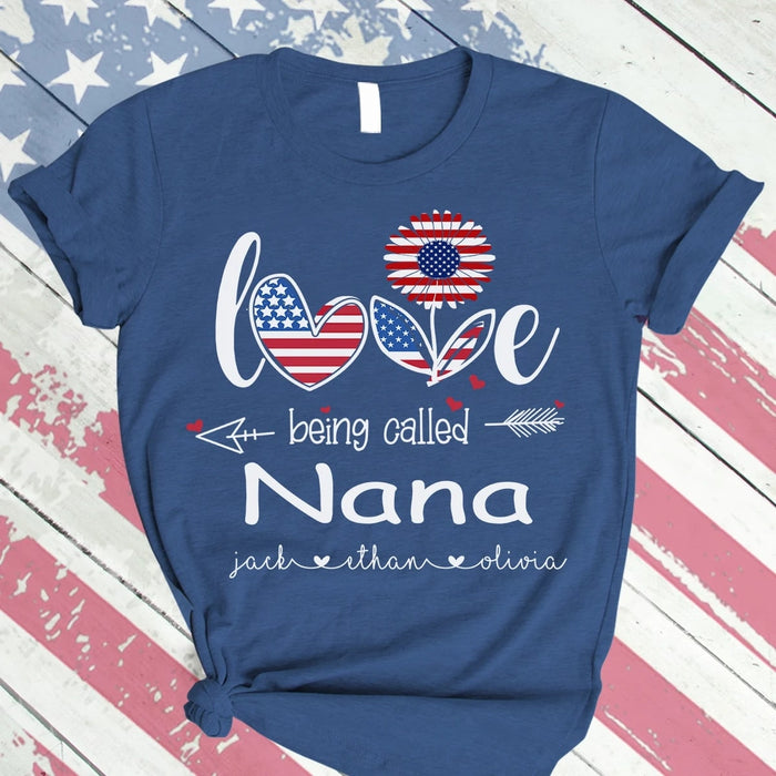 Personalized Grandma Shirt Gifts for Independence Day Daisy Love Being Called Nana USA Tshirt