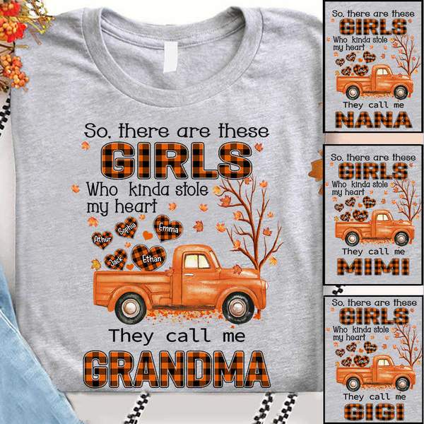Personalized T-Shirt For Grandma There Are These Girls Truck And Maple Tree Plaid Heart Custom Grandkid's Name