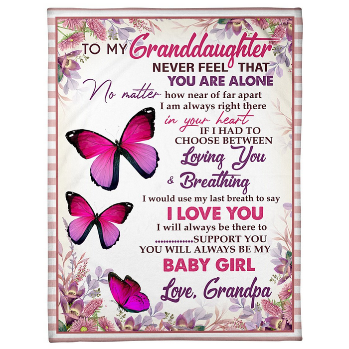 Personalized Fleece Blanket For Granddaughter Print Butterfly Beautiful Sweet Message For Granddaughter Customized Blanket Gift For Birthday Graduation