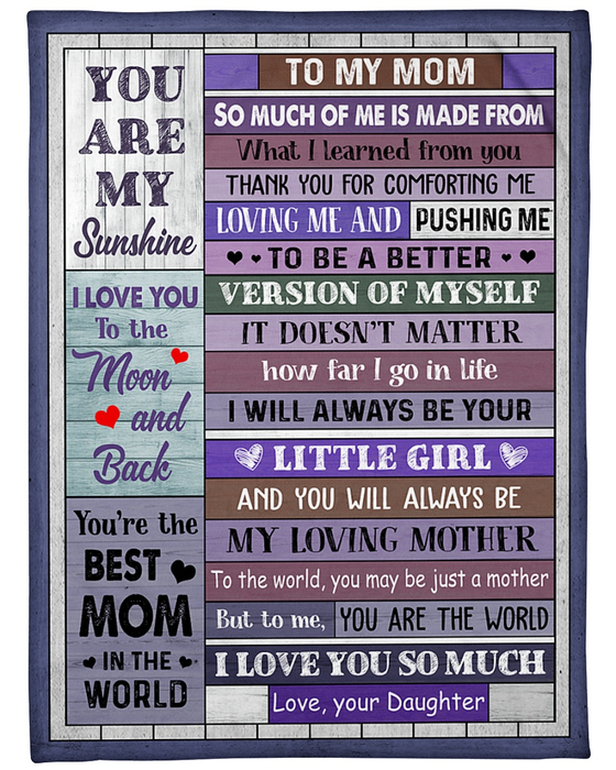 Personalized Blanket To My Mom Blanket From Daughter You Are My Sunshine Wooden Background Custom Name